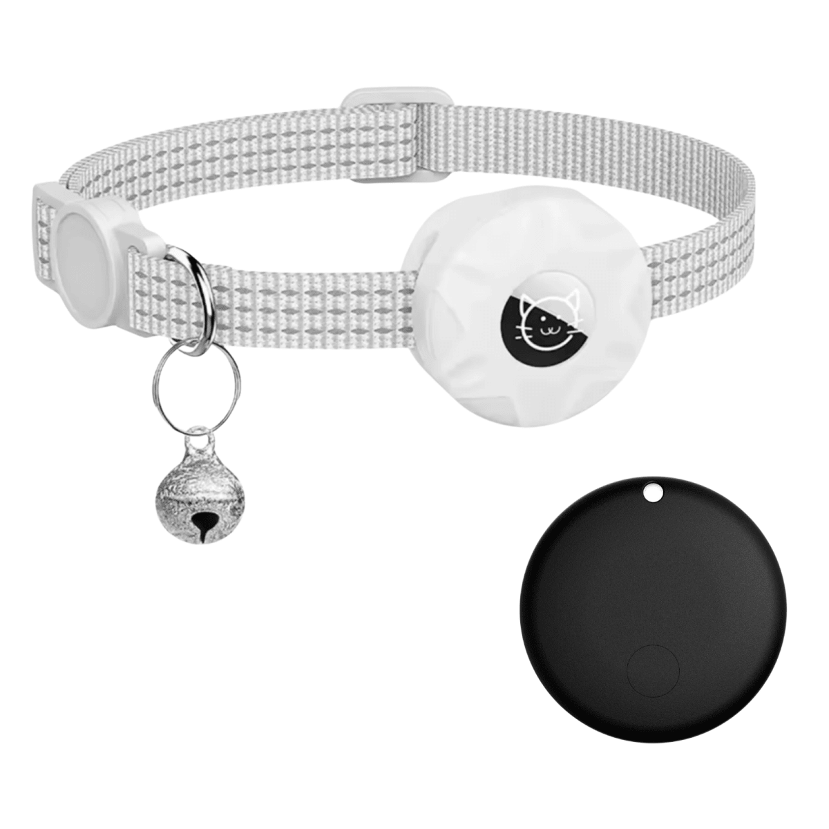 Smart Tracker Collar for Cats and Dogs – Pet Tracker for Android, Works with Google Find My Device, Reflective White Black