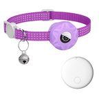 Smart Tracker Collar for Cats and Dogs – Pet Tracker for Android, Works with Google Find My Device, Reflective Purple White