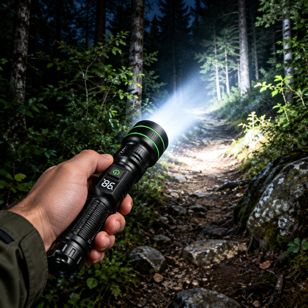 Extremely Bright Zoomable LED Flashlight – IPX67 Waterproof Aircraft Aluminum Flashlight with SOS & Strobe, 4 Brightness Levels – PowerBeam