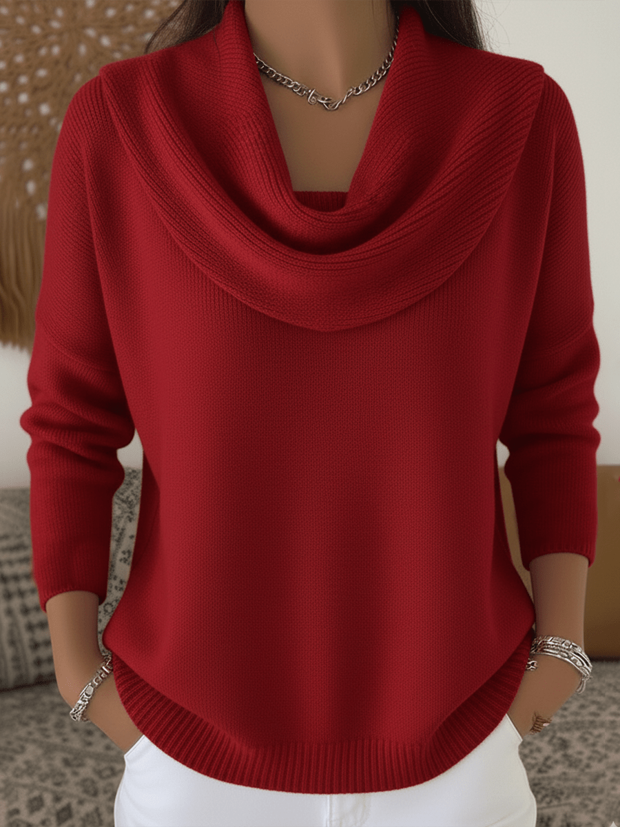 Pamelo | Women’s Sweater | Long Sleeve Cowl Neck Red