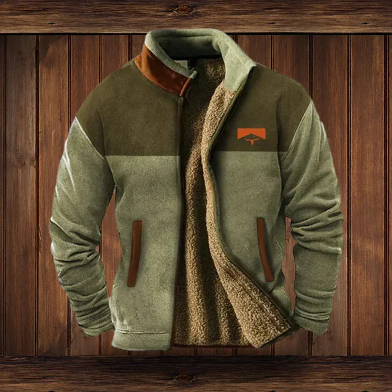 Hommes | Warm Western-Style Jacket – Fleece Lining & Ethnic Patterns for Winter Comfort Green