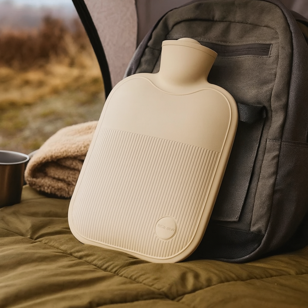 Large Hot Water Bottle 68 oz with Soft Fleece Cover – Leak-Resistant, Warmth for Feet, Hands & Back, 4 Colors Natural