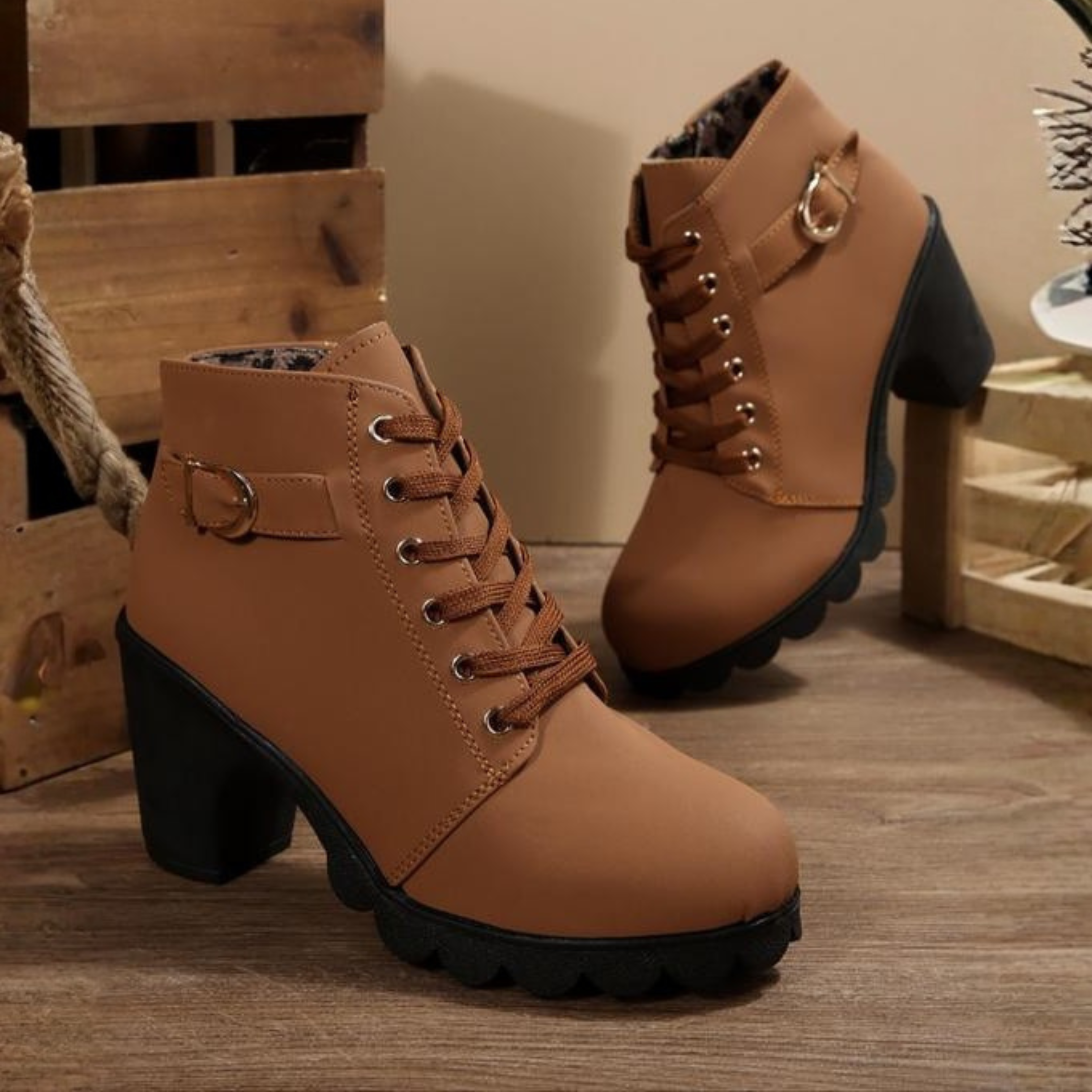 Mechi | Boots For Women | Lace Up Ankle Block Heel