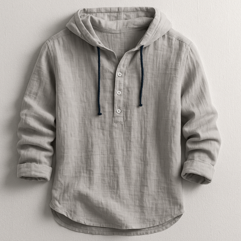 Ranches | Men’s Hooded Shirt with Long Sleeves and Rounded Hem Grey