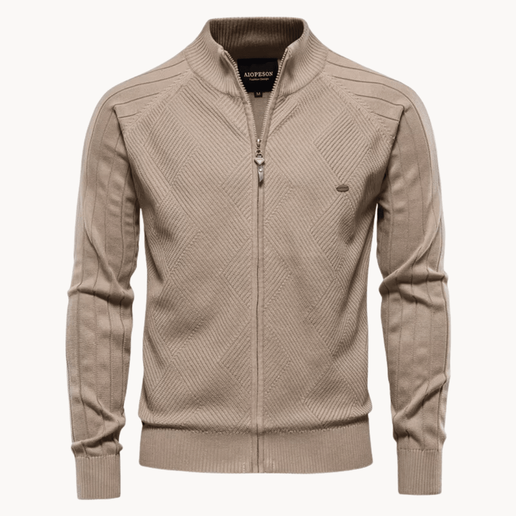Hommes | Zip Pullover Jacket | Structured Design with Stand Collar Khaki