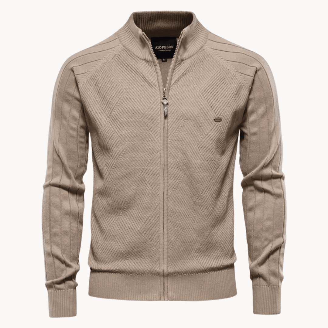 Hommes | Zip Pullover Jacket | Structured Design with Stand Collar Khaki