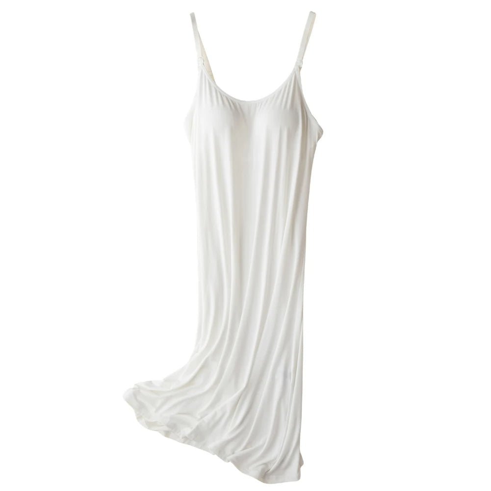 Hanneke Maternity Nightgown – Sleeveless Pregnancy Nightgown with Padded Top, Soft & Loose Fit, M–XL – Chāme White