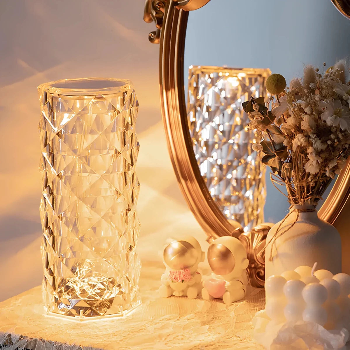 Crystal Table Lamp with Touch Control – Rechargeable Cordless Crystal Lamp with Remote, 16 Colors, Dimmable – Aurora