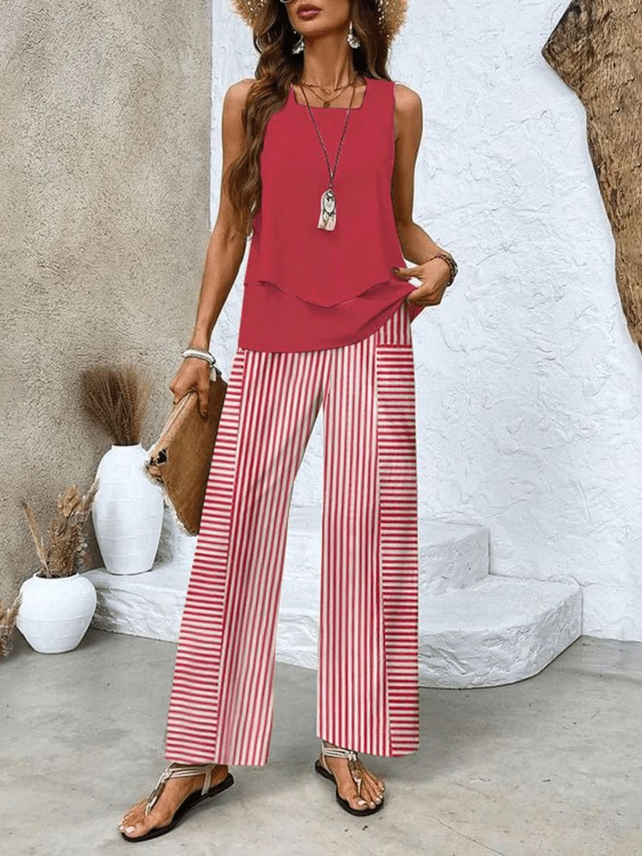 Zahara | Women’s Two-Piece Set with Matching Top and Pants Red