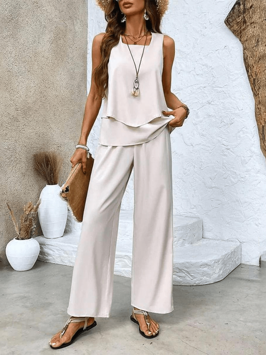 Zahara | Women’s Two-Piece Set with Matching Top and Pants Beige