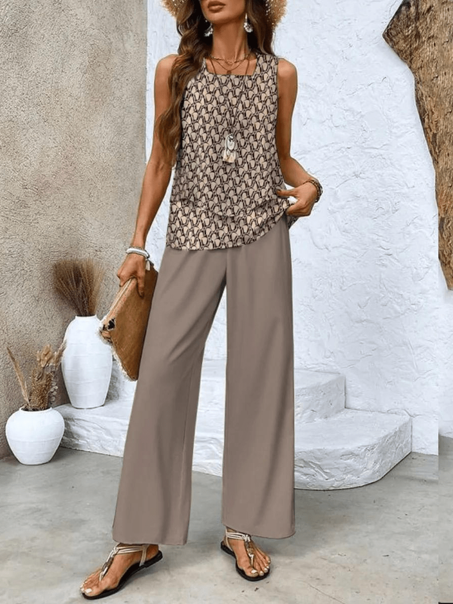 Zahara | Women’s Two-Piece Set with Matching Top and Pants Brown