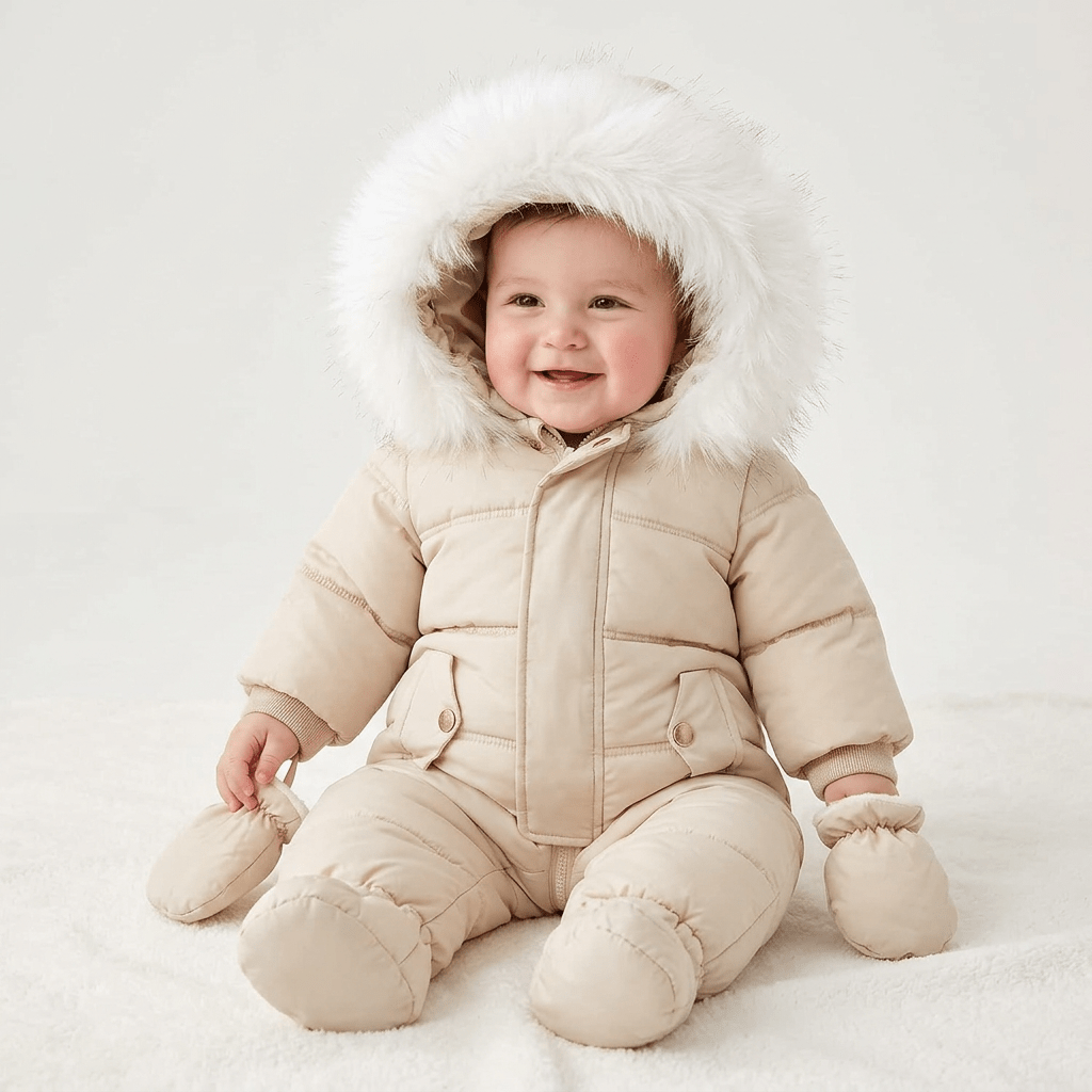 Baby Snowsuit with Hood – Warm Winter Jumpsuit with Soft Lining & Zipper, 4 Colors, 0-24 Months – Figueral