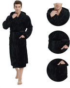 Men's Fleece Robe with Hood – Soft Two-Tone Hooded Bathrobe with Pockets & Belt, Machine Washable, S–3XL – Calico