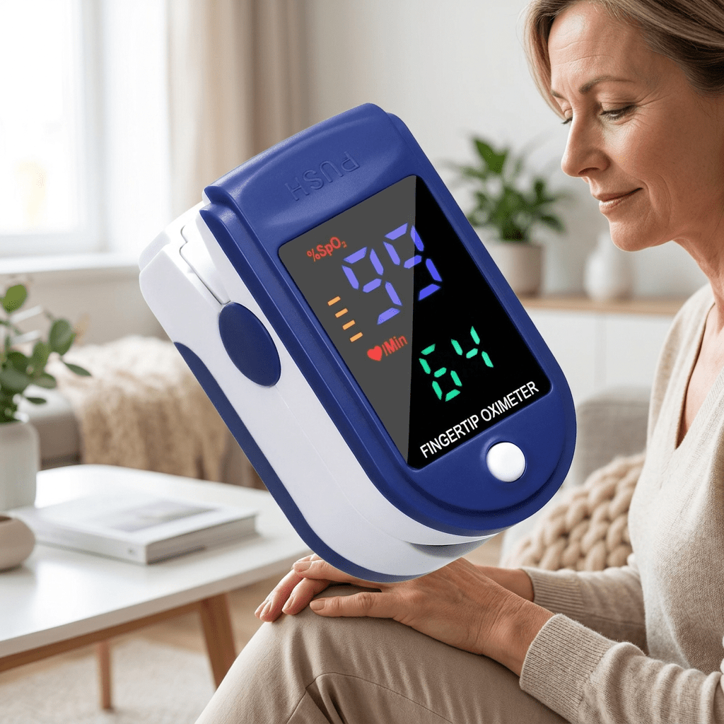 Pulse Oximeter for Blood Oxygen and Heart Rate – Compact SpO2 Monitor, 70-100% SpO2, 30-250 BPM, Only 1.8 oz