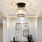 Modern Crystal Ceiling Lamp – Crystal Flush Mount Ceiling Light with Brass Fixture, Round or Square, Gold or Black – CrystalGlow