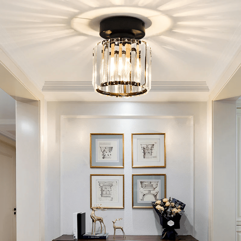 Modern Crystal Ceiling Lamp – Crystal Flush Mount Ceiling Light with Brass Fixture, Round or Square, Gold or Black – CrystalGlow