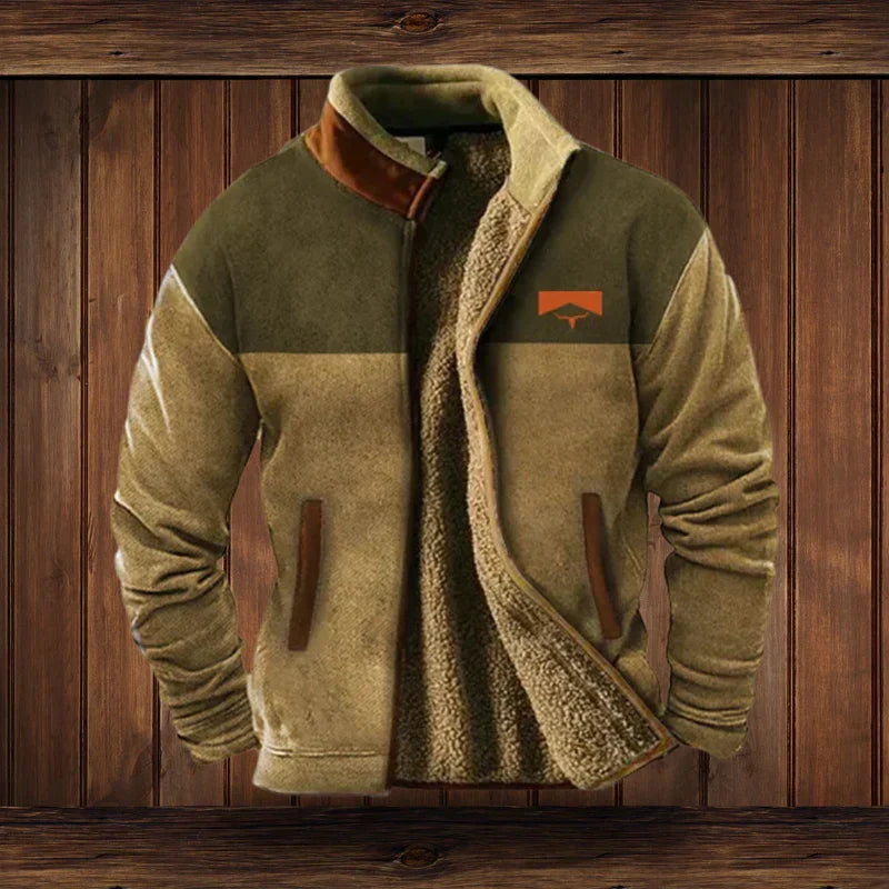Hommes | Warm Western-Style Jacket – Fleece Lining & Ethnic Patterns for Winter Comfort Brown