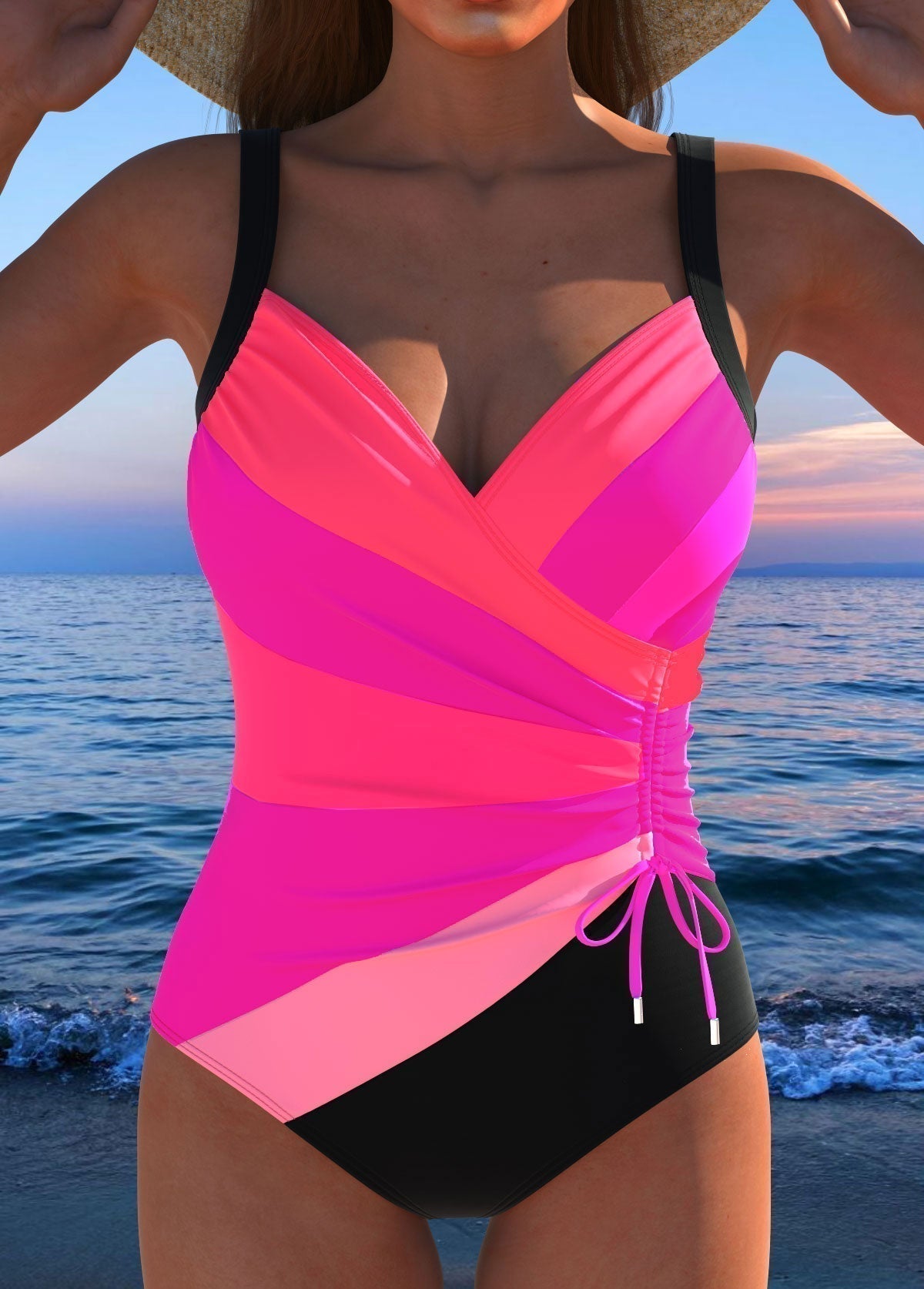 Dôre | Elegant Swimsuit with Colourful Pattern Pink