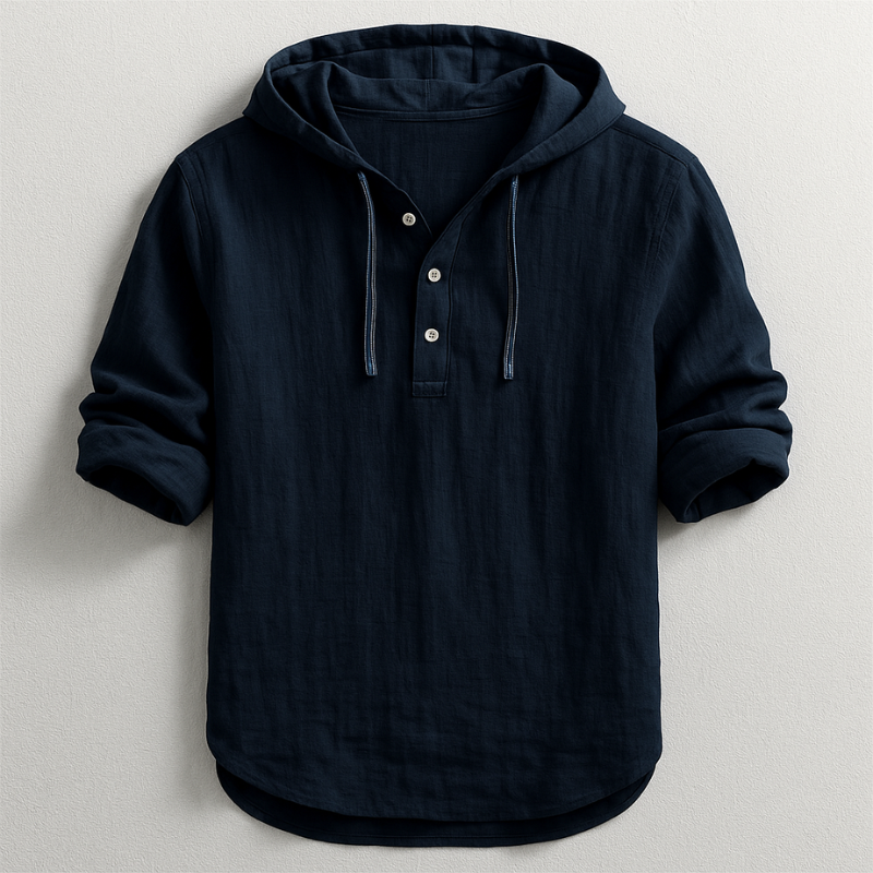 Ranches | Men’s Hooded Shirt with Long Sleeves and Rounded Hem Black