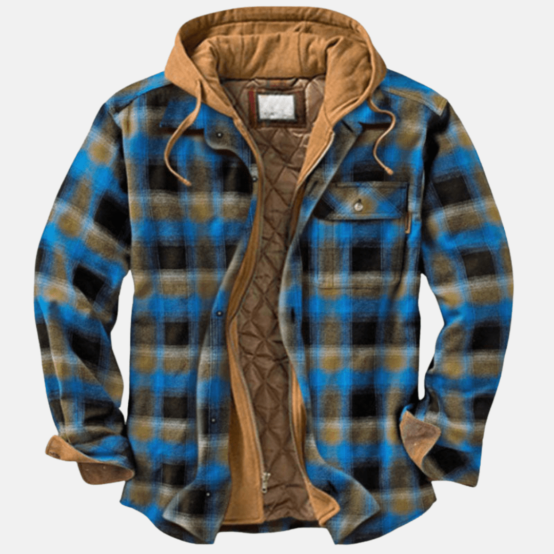 Calico | Men's Jacket | Plaid Hooded Shirt Blue Khaki