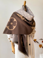 Winter Scarf with Jacquard Pattern – Soft Oversized Wrap Scarf & Shawl, 69 in, Unisex, 3 Colors | Hommes Coffee Brown