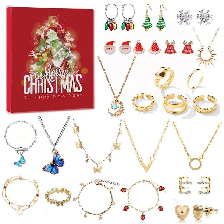 Jewelry Advent Calendar for Women 2026 – 24 Gold & Silver Tone Necklaces, Bracelets & Earrings, Christmas Gift Box B