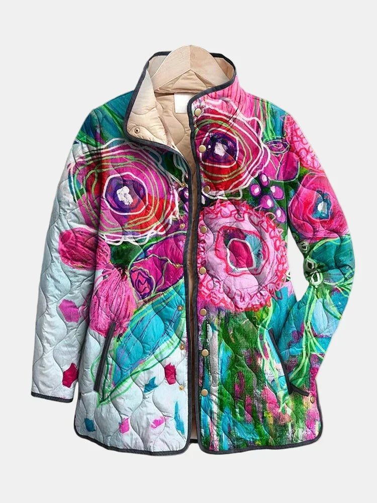 Dôre | Women’s Jacket | Abstract Floral Quilted Multicolor