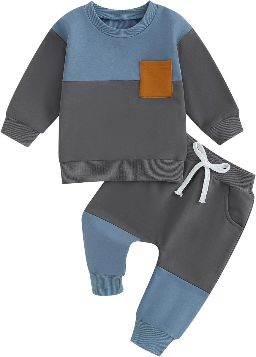 Baby Jogger Set – 2 Piece Winter Outfit with Color Block Sweatshirt & Stretch Pants, Cotton Blend, 0-3 Years – Marmari