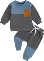 Baby Jogger Set – 2 Piece Winter Outfit with Color Block Sweatshirt & Stretch Pants, Cotton Blend, 0-3 Years – Marmari