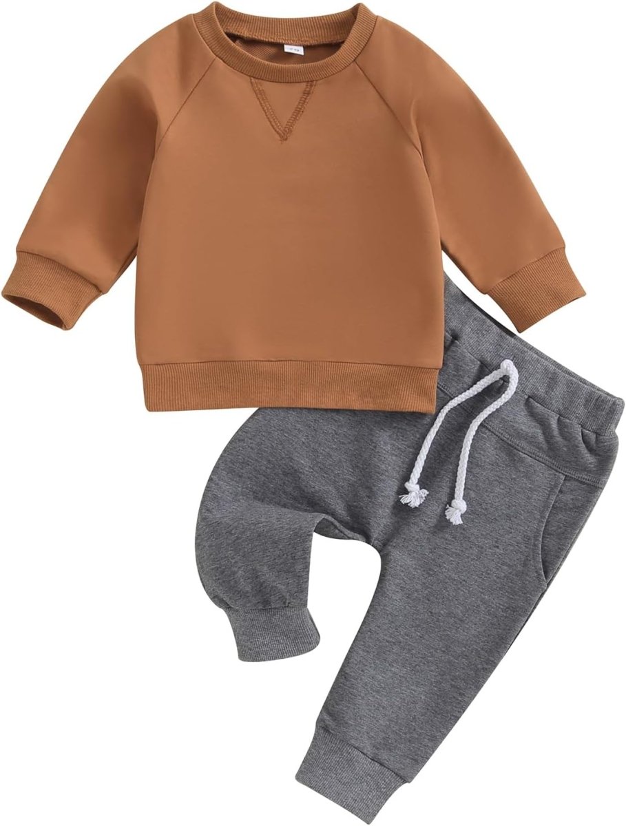 Baby Jogger Set – 2 Piece Winter Outfit with Color Block Sweatshirt & Stretch Pants, Cotton Blend, 0-3 Years – Marmari