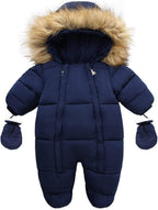 Baby Snowsuit with Hood – Warm Winter Jumpsuit with Soft Lining & Zipper, 4 Colors, 0-24 Months – Figueral