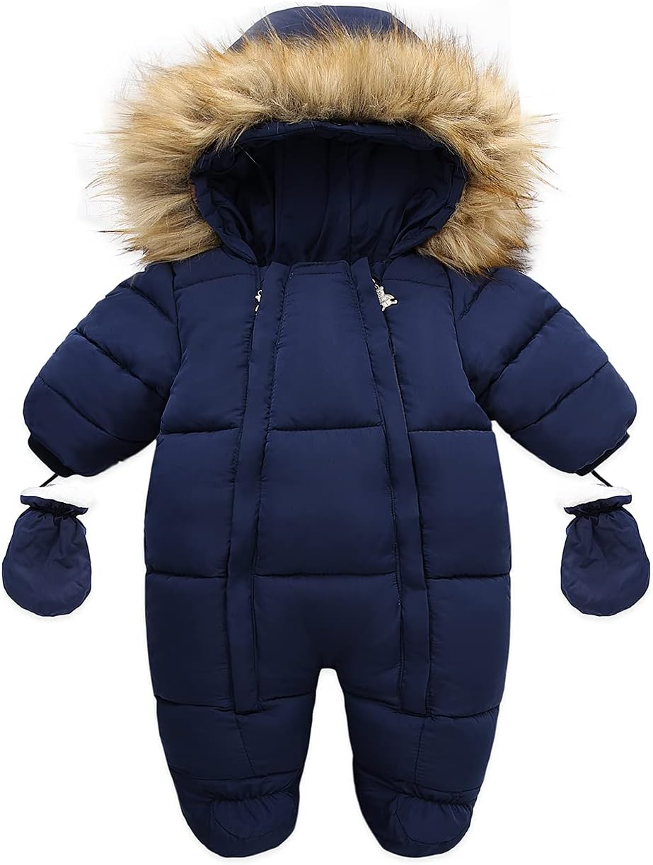 Baby Snowsuit with Hood – Warm Winter Jumpsuit with Soft Lining & Zipper, 4 Colors, 0-24 Months – Figueral