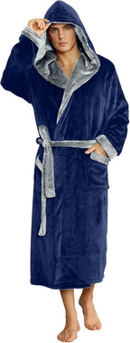 Men's Fleece Robe with Hood – Soft Two-Tone Hooded Bathrobe with Pockets & Belt, Machine Washable, S–3XL – Calico