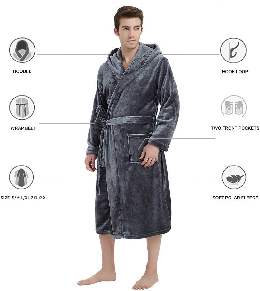 Men's Fleece Robe with Hood – Soft Two-Tone Hooded Bathrobe with Pockets & Belt, Machine Washable, S–3XL – Calico