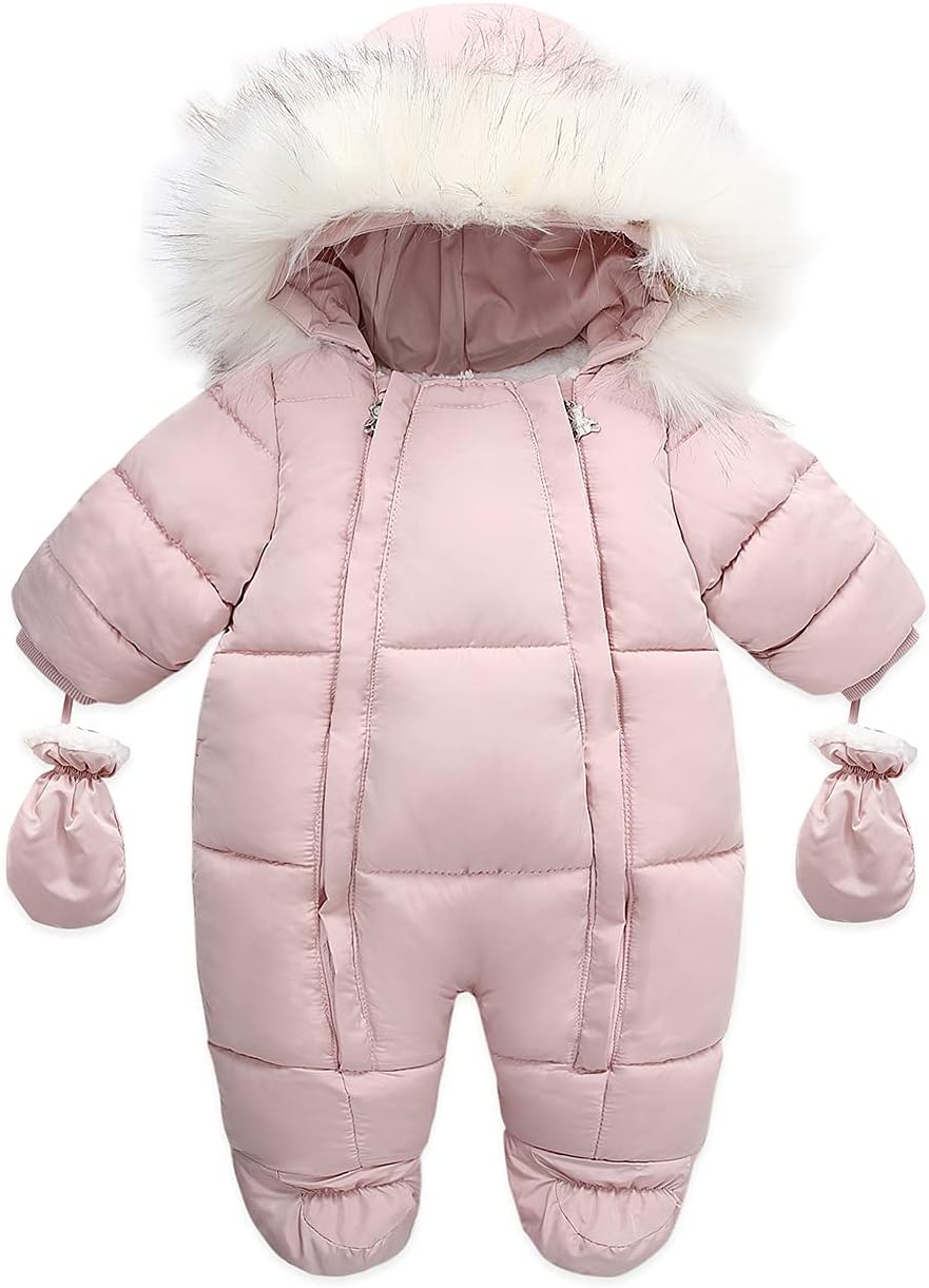 Baby Snowsuit with Hood – Warm Winter Jumpsuit with Soft Lining & Zipper, 4 Colors, 0-24 Months – Figueral