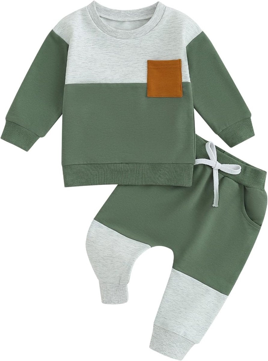 Baby Jogger Set – 2 Piece Winter Outfit with Color Block Sweatshirt & Stretch Pants, Cotton Blend, 0-3 Years – Marmari