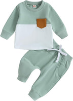 Baby Jogger Set – 2 Piece Winter Outfit with Color Block Sweatshirt & Stretch Pants, Cotton Blend, 0-3 Years – Marmari