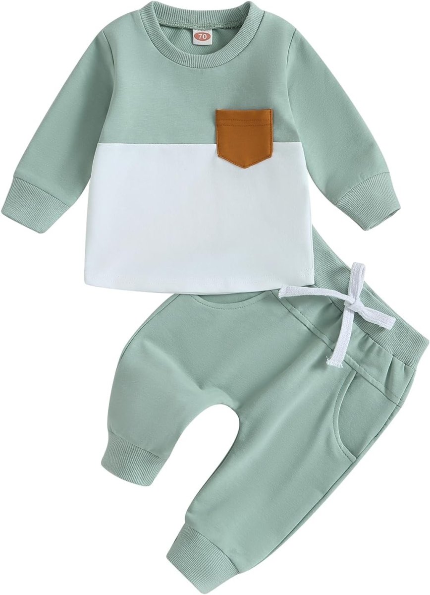 Baby Jogger Set – 2 Piece Winter Outfit with Color Block Sweatshirt & Stretch Pants, Cotton Blend, 0-3 Years – Marmari