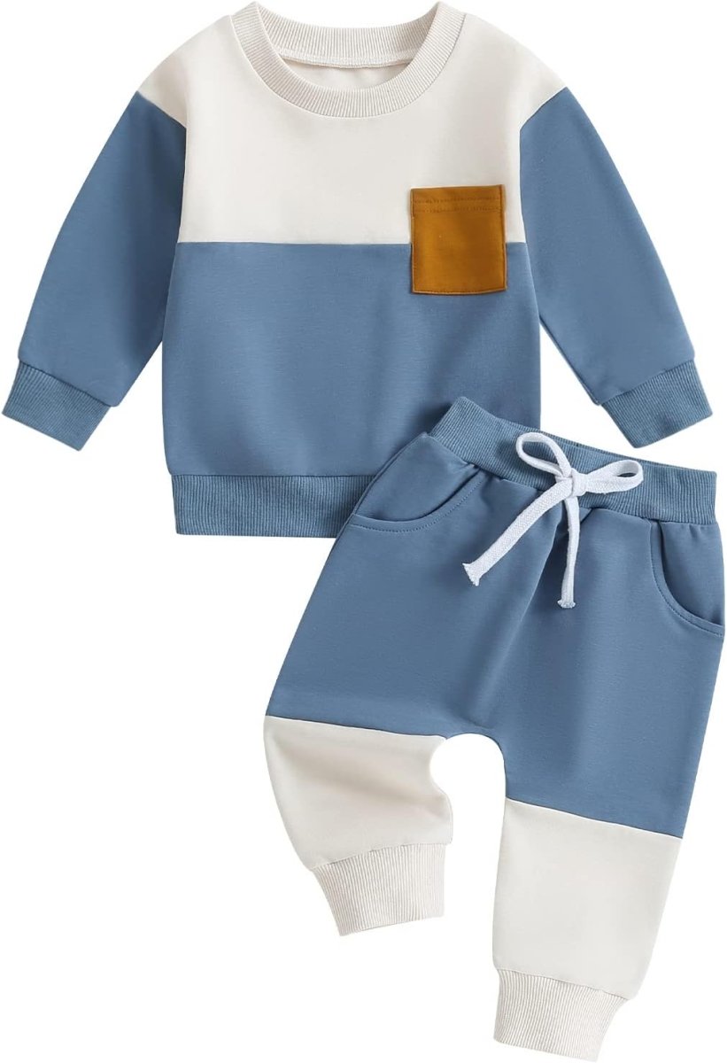 Baby Jogger Set – 2 Piece Winter Outfit with Color Block Sweatshirt & Stretch Pants, Cotton Blend, 0-3 Years – Marmari