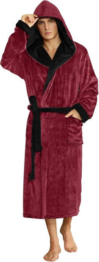 Men's Fleece Robe with Hood – Soft Two-Tone Hooded Bathrobe with Pockets & Belt, Machine Washable, S–3XL – Calico