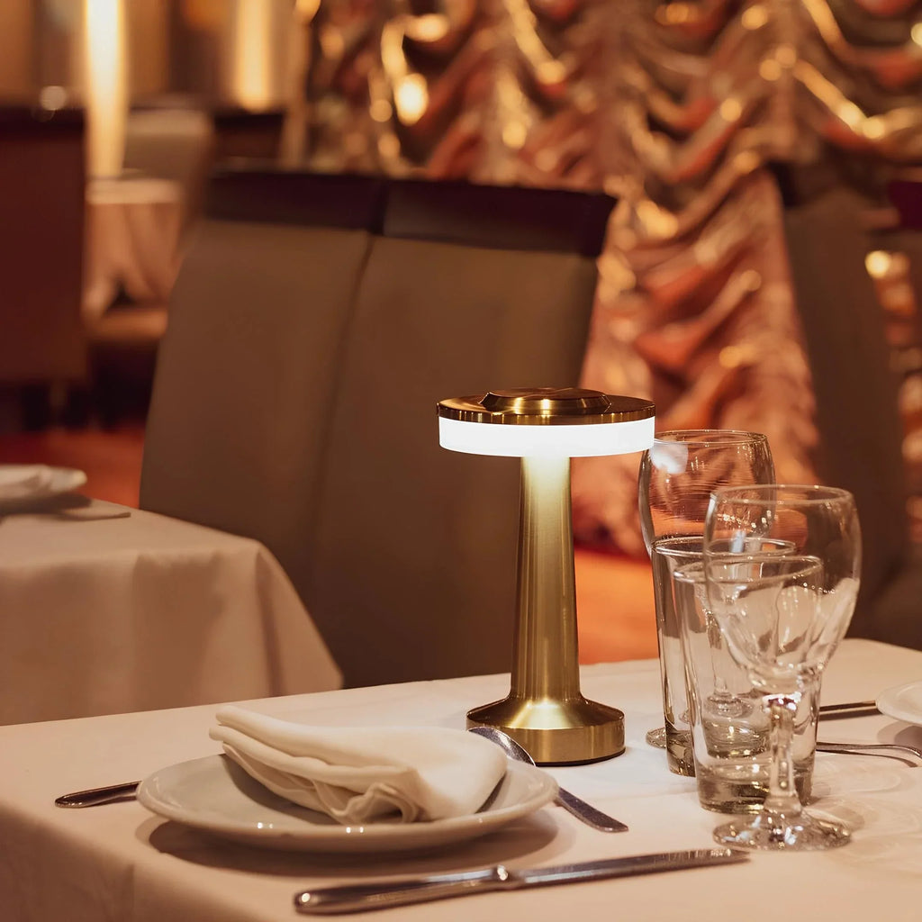 Wireless Retro Table Lamp – Cordless Rechargeable LED Lamp, Dimmable with 3 Color Temperatures, Metal Bar & Restaurant Lamp – LumiBar Gold