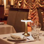 Wireless Retro Table Lamp – Cordless Rechargeable LED Lamp, Dimmable with 3 Color Temperatures, Metal Bar & Restaurant Lamp – LumiBar Gold