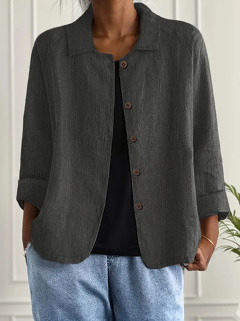 Dôre | Women’s Casual Button Front Lightweight Jacket Dark Gray