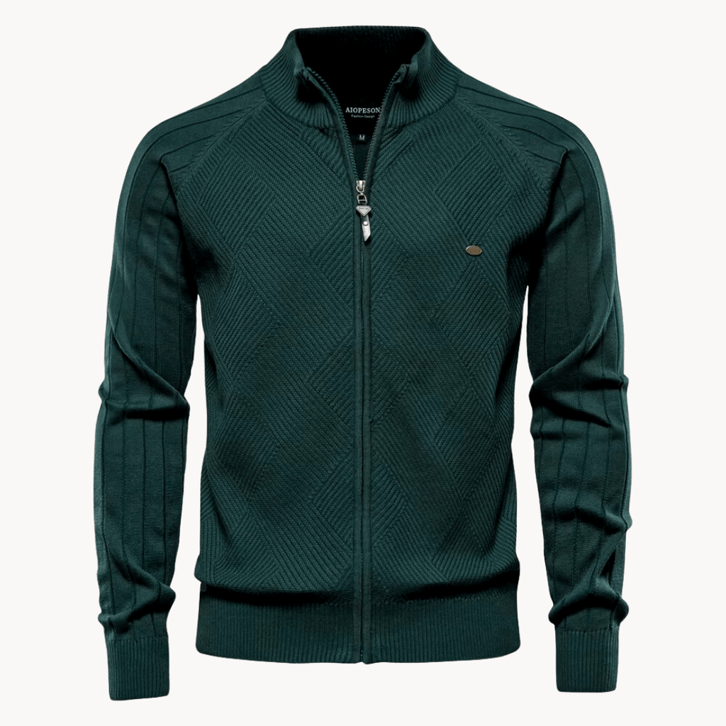 Hommes | Zip Pullover Jacket | Structured Design with Stand Collar Dunkelgrün
