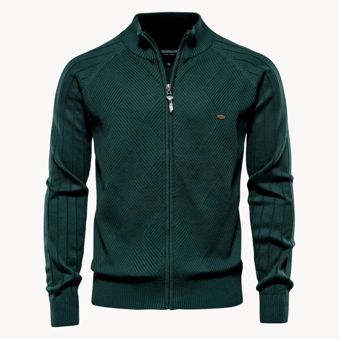 Hommes | Zip Pullover Jacket | Structured Design with Stand Collar Dunkelgrün