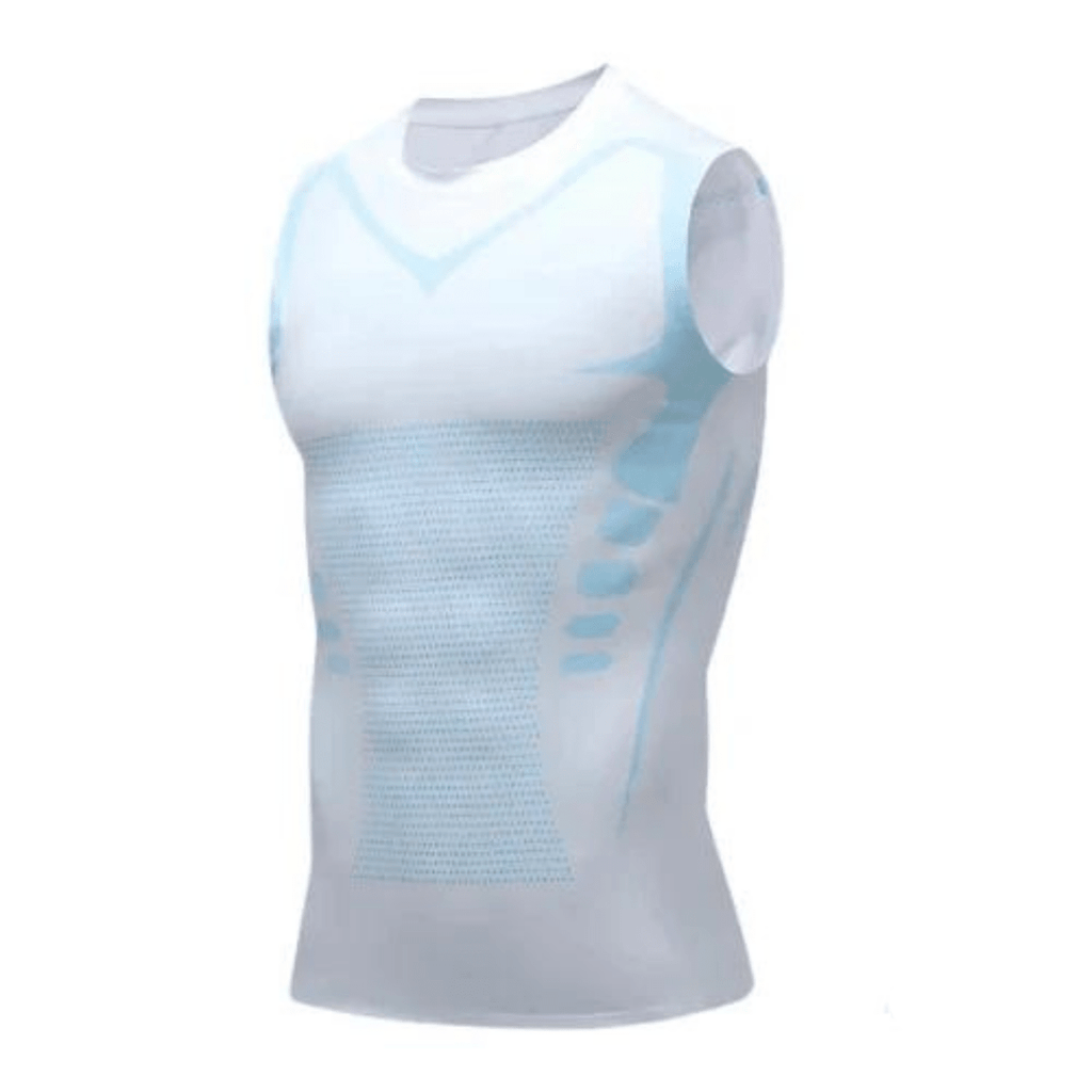 Shaping Men's Shirt – Men's Shapewear Compression Undershirt for Chest & Belly, Invisible Under Clothes, S–3XL – CoreForm Bodyshape White Blue
