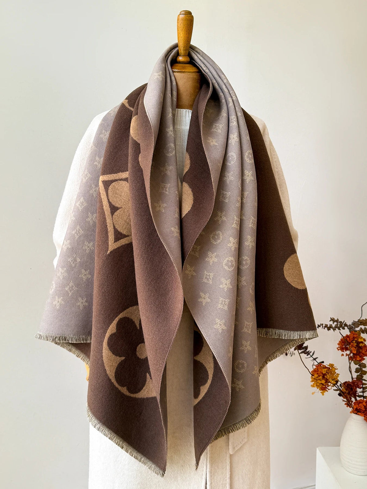Winter Scarf with Jacquard Pattern – Soft Oversized Wrap Scarf & Shawl, 69 in, Unisex, 3 Colors | Hommes