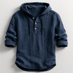 Ranches | Men’s Hooded Shirt with Long Sleeves and Rounded Hem Dark Blue