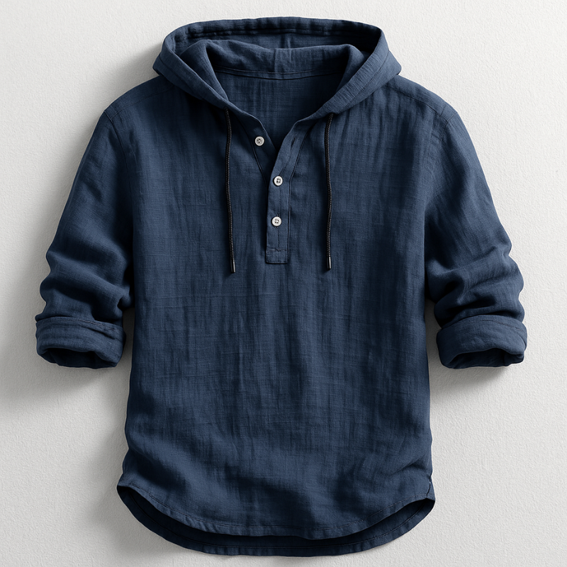 Ranches | Men’s Hooded Shirt with Long Sleeves and Rounded Hem Dark Blue