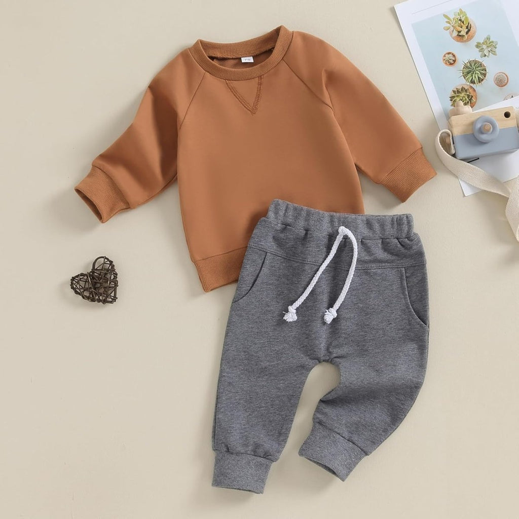 Baby Jogger Set – 2 Piece Winter Outfit with Color Block Sweatshirt & Stretch Pants, Cotton Blend, 0-3 Years – Marmari